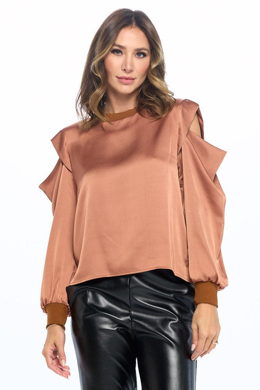 Satin Stretch Open Shoulder Sweatshirt