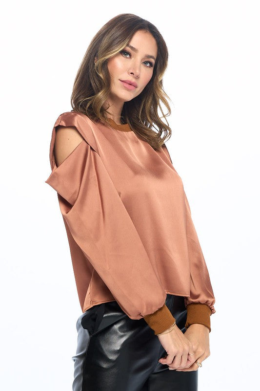 Satin Stretch Open Shoulder Sweatshirt