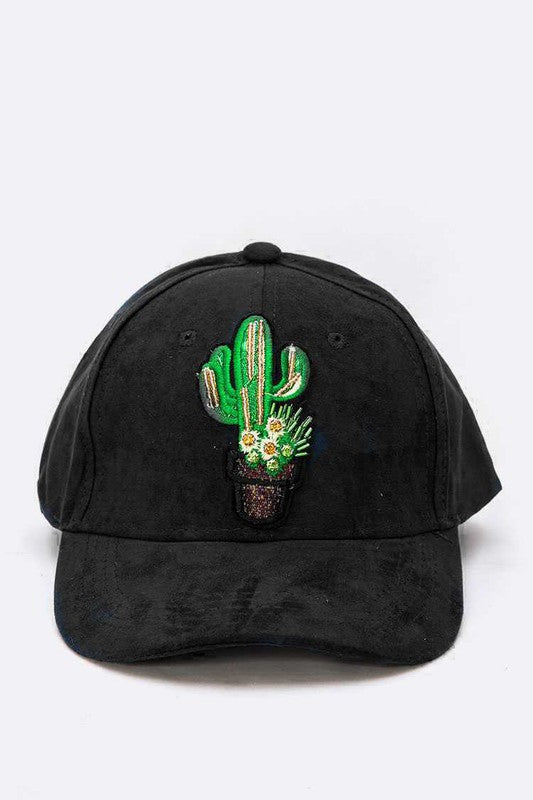 Beaded Cactus Suede Cap