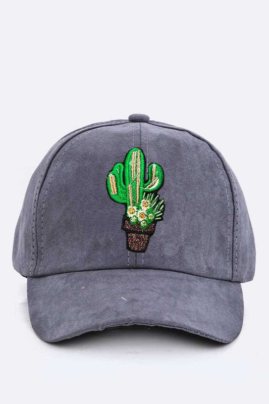 Beaded Cactus Suede Cap