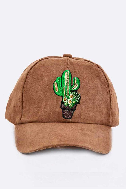 Beaded Cactus Suede Cap