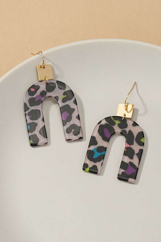 Animal print arch drop earrings