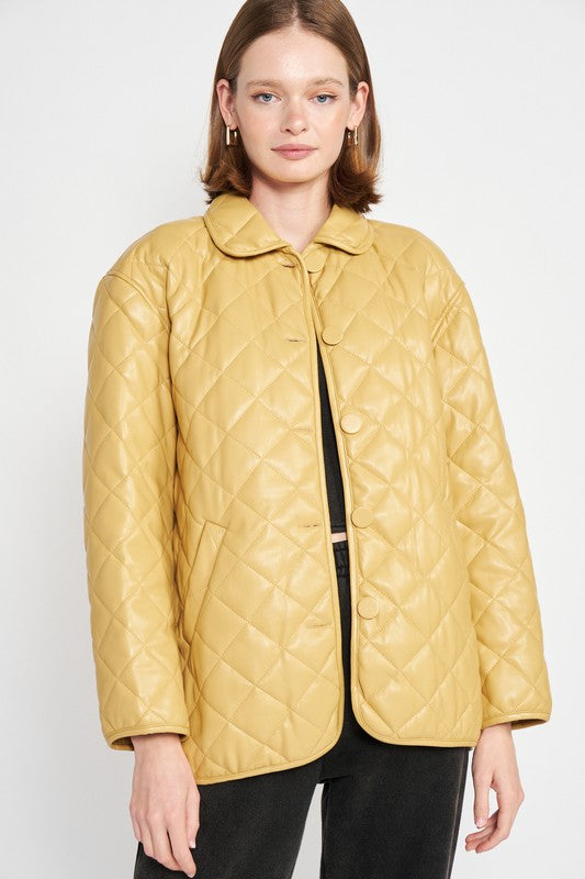 QUILTED PU BUTTON DOWN JACKET