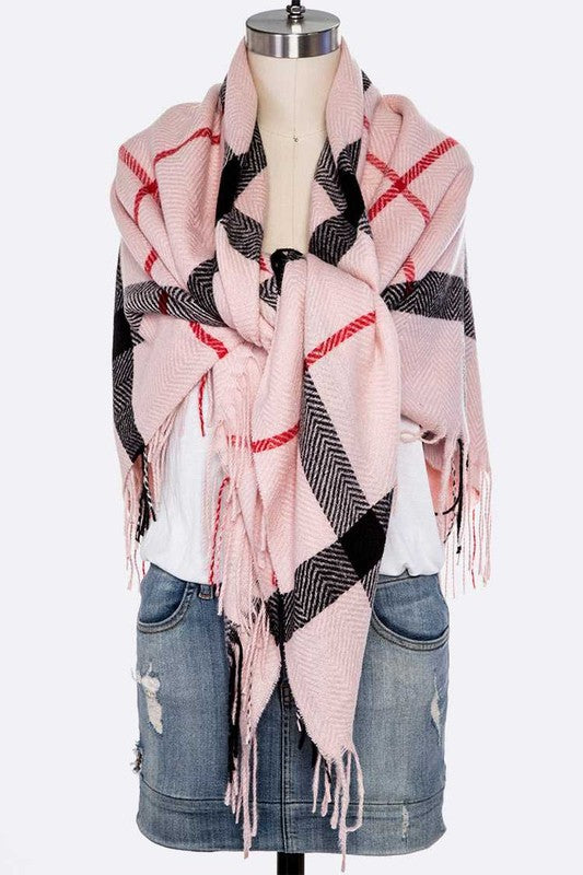 Fringe Soft Plaid Square Scarf