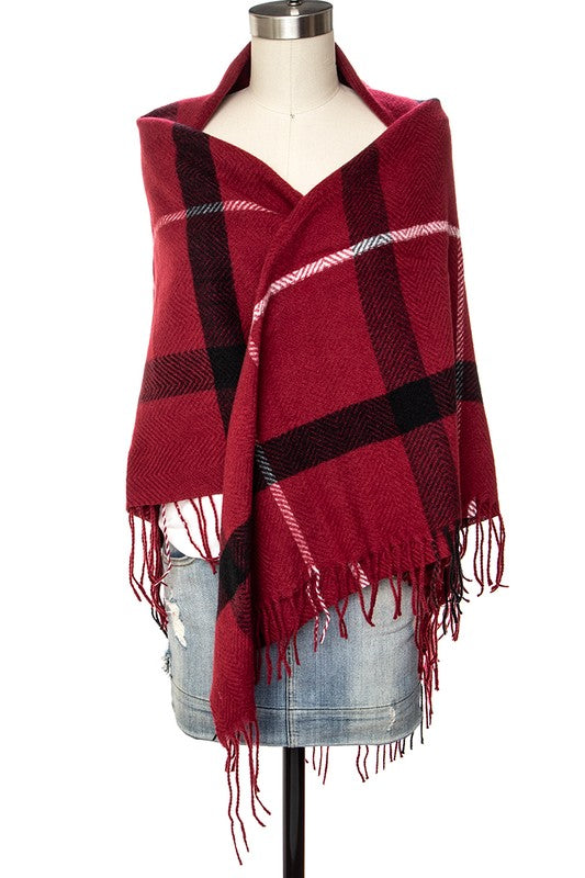 Fringe Soft Plaid Square Scarf