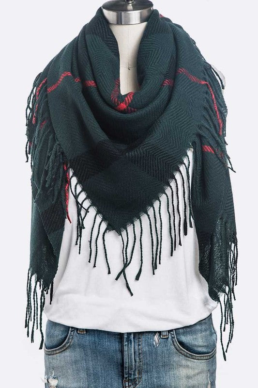 Fringe Soft Plaid Square Scarf