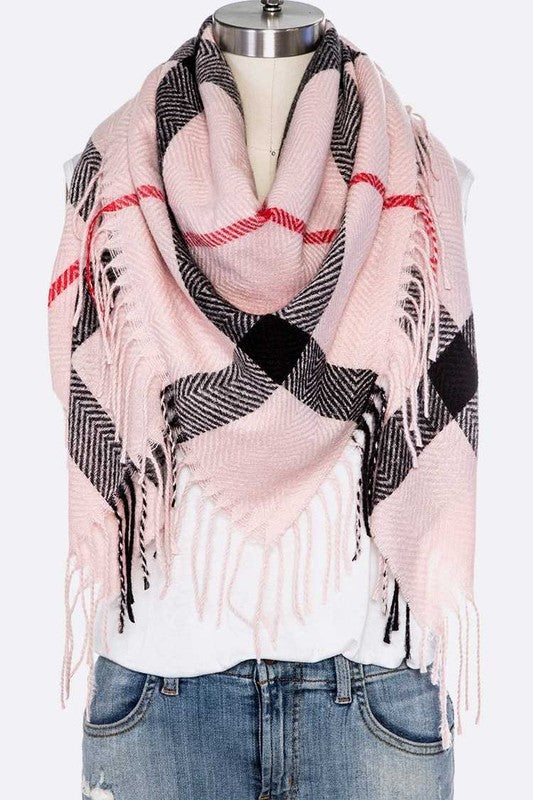 Fringe Soft Plaid Square Scarf