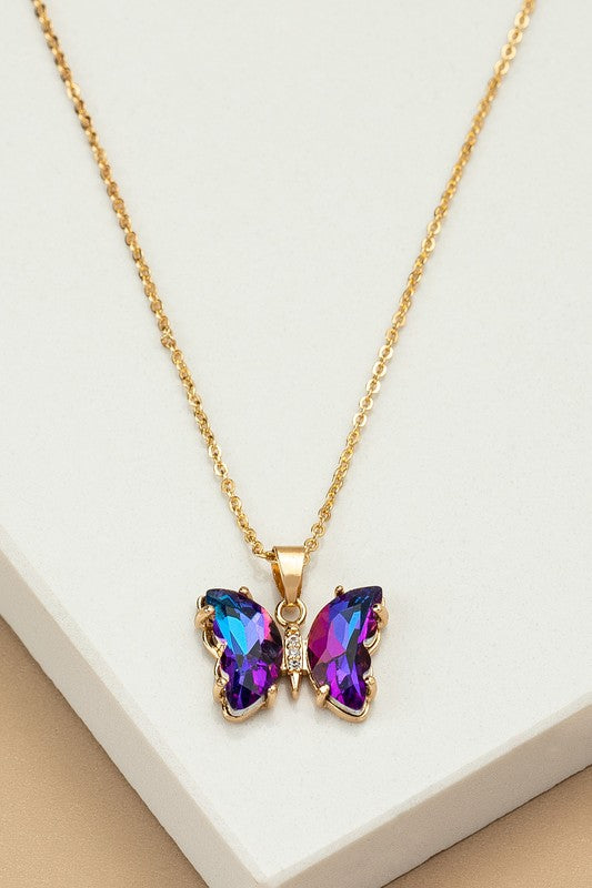 Aurora Borealis crystal butterfly pendant necklace