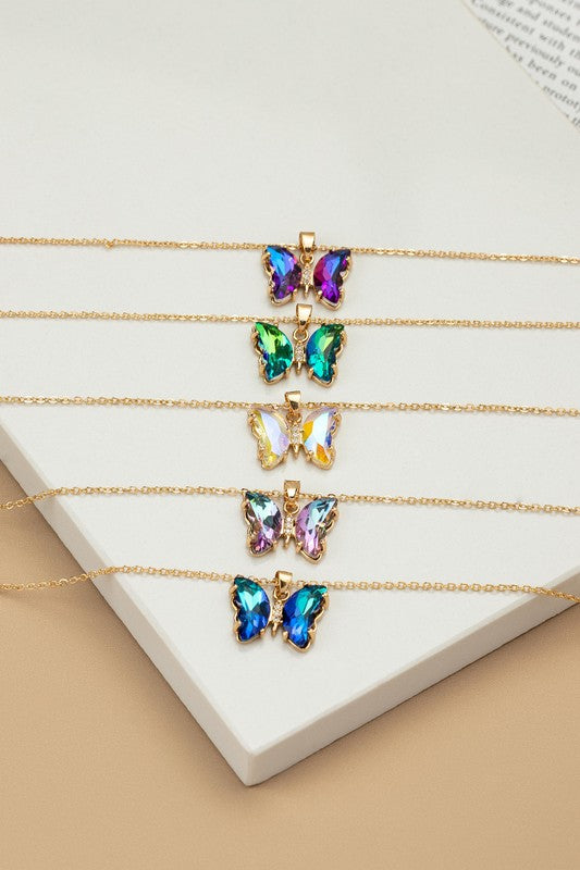 Aurora Borealis crystal butterfly pendant necklace