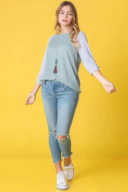 Waffle Knit Two Tone Tunic