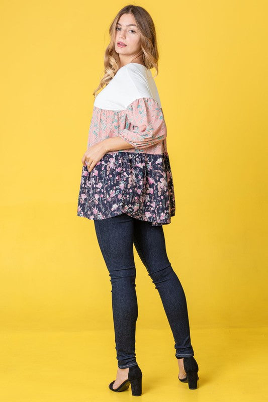 Three Tiered  Bishop Sleeve Paisley Floral Tunic