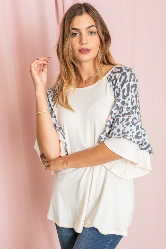 Double Ruffle Sleeve Leopard Tunic