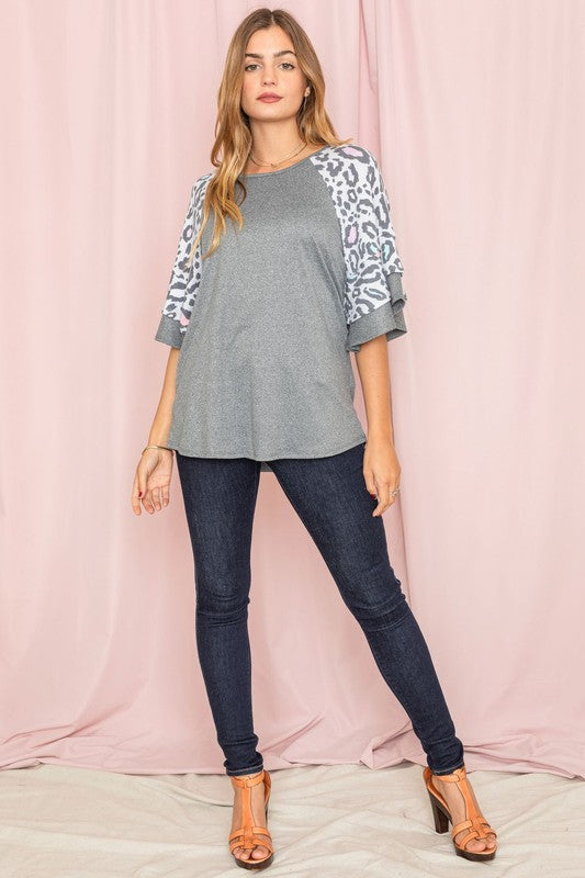 Double Ruffle Sleeve Leopard Tunic