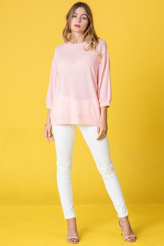 Solid Waffle Knit Top