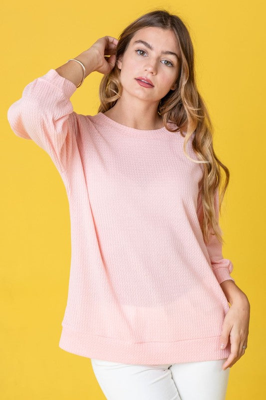 Plus Solid Waffle Knit Top