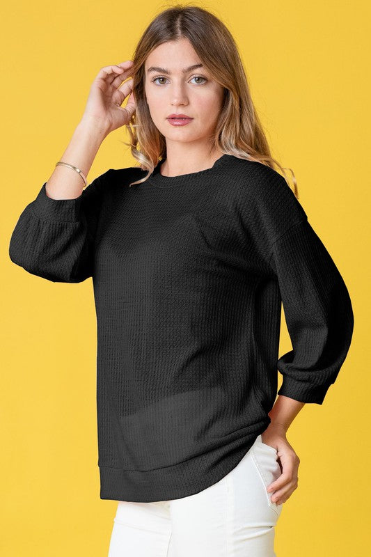 Solid Waffle Knit Top