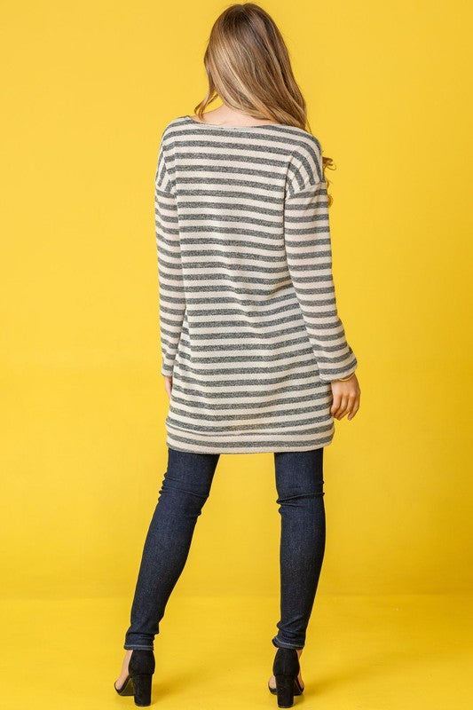 Terry Stripe Reverse Sleeve Tunic