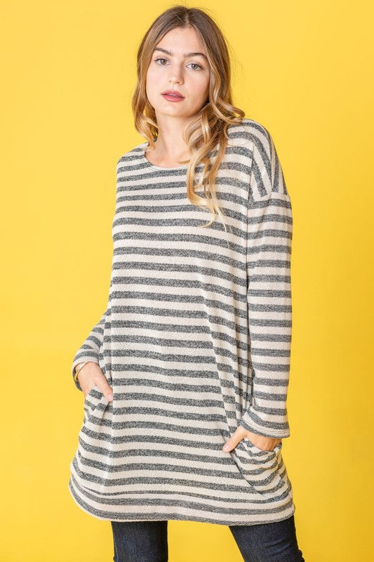 Terry Stripe Reverse Sleeve Tunic