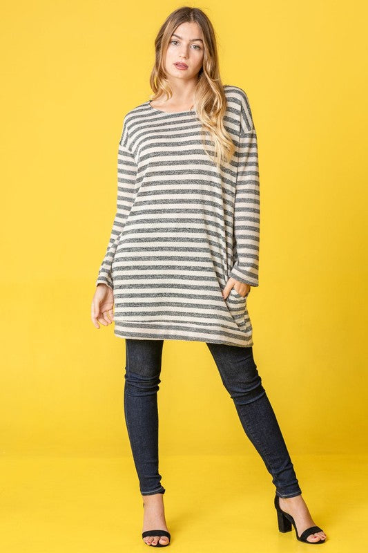 Terry Stripe Reverse Sleeve Tunic