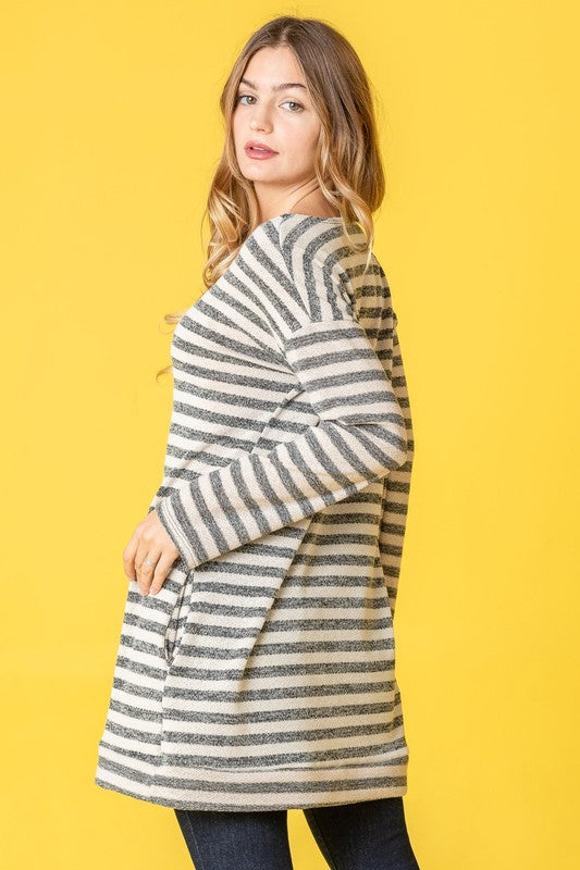 Terry Stripe Reverse Sleeve Tunic