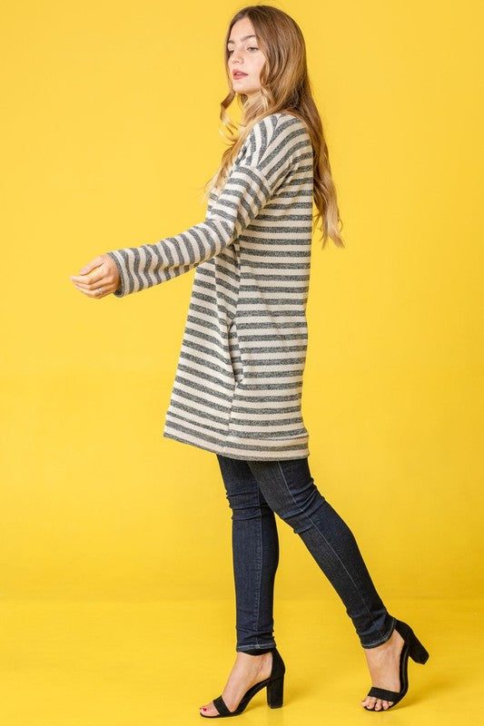 Terry Stripe Reverse Sleeve Tunic