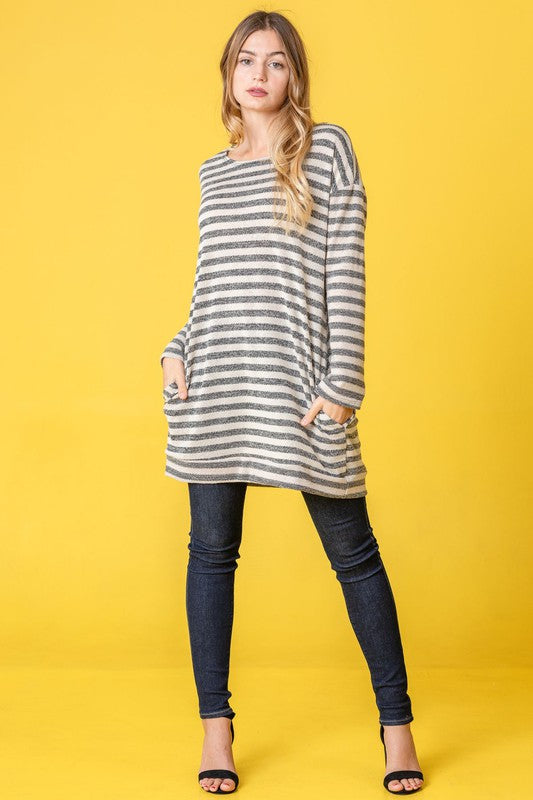 Terry Stripe Reverse Sleeve Tunic