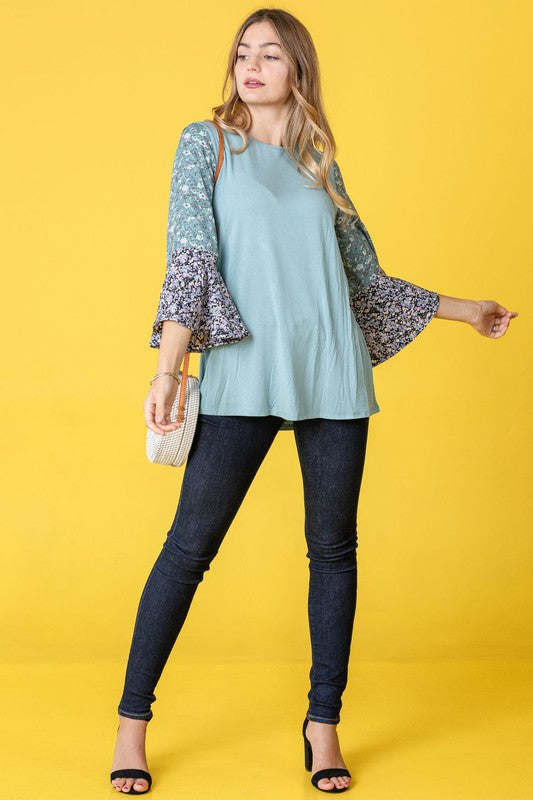 Color Block Ruffle Sleeve Tunic