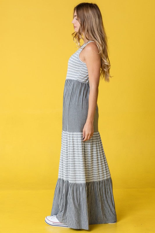 Plus Sleeveless Stripe Tiered Maxi Dress