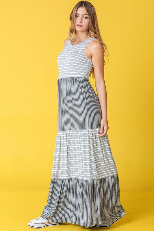 Plus Sleeveless Stripe Tiered Maxi Dress