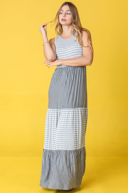 Plus Sleeveless Stripe Tiered Maxi Dress