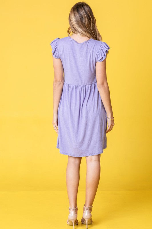 Plus Solid Ruffle Cap Sleeve Midi Dress