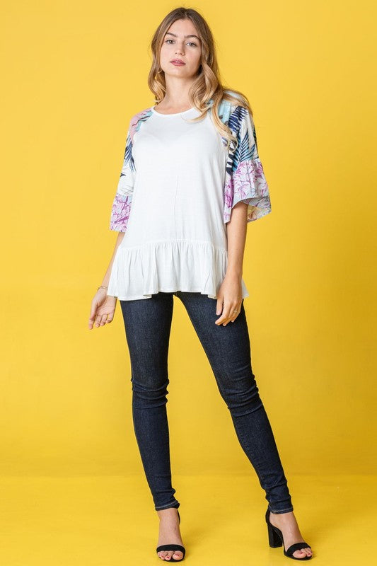 Plus Mix Pattern Circular Flounce Sleeve Tunic