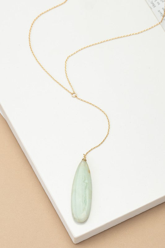 LONG OVAL NATURAL STONE PENDANT Y SHAPE NECKLACE