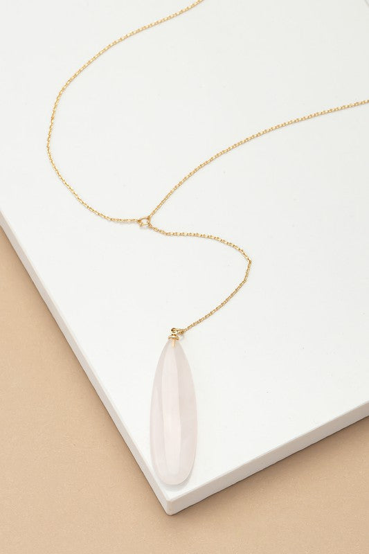 LONG OVAL NATURAL STONE PENDANT Y SHAPE NECKLACE