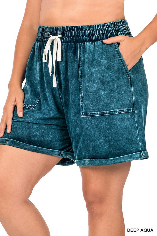 PLUS MINERAL WASH DRAWSTRING CUFFED SHORTS