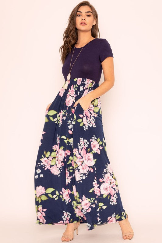 Plus Short Sleeve Floral Maxi Dress