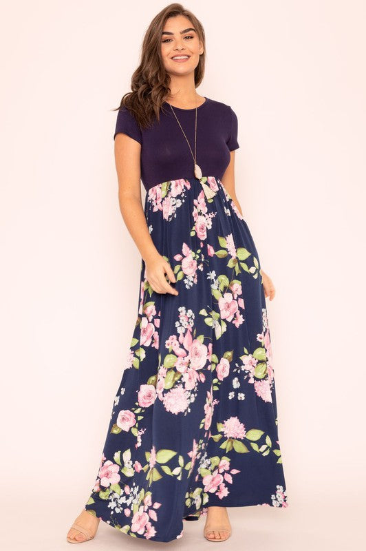 Plus Short Sleeve Floral Maxi Dress