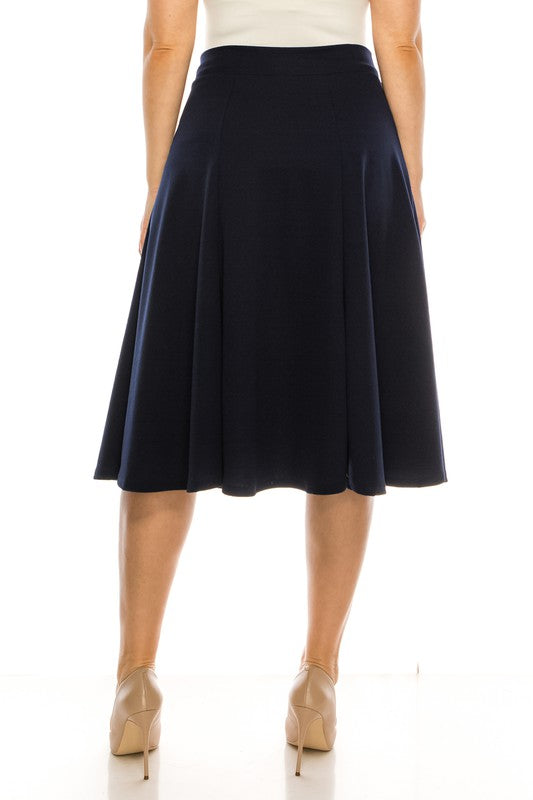 Plus size, paneled, A-line midi skirt