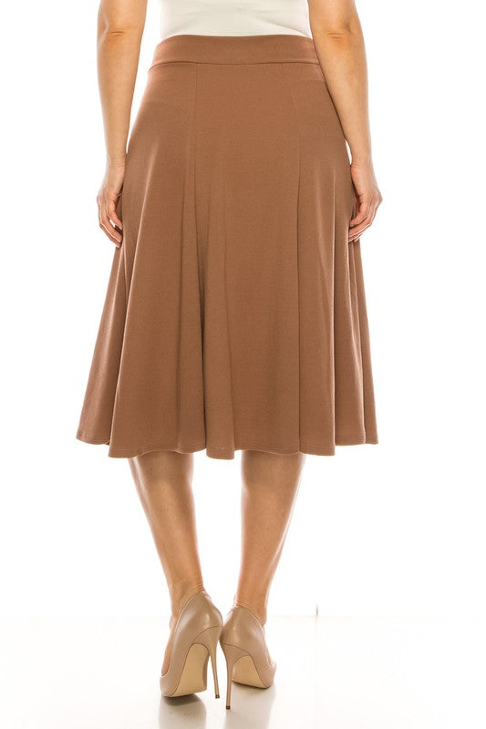 Plus size, paneled, A-line midi skirt