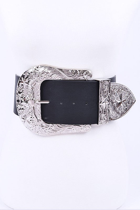 Plus Size Engraved Buckle Oversize Statement Belt