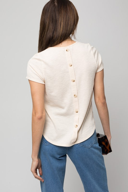 S/S Back Button Down Rib Top