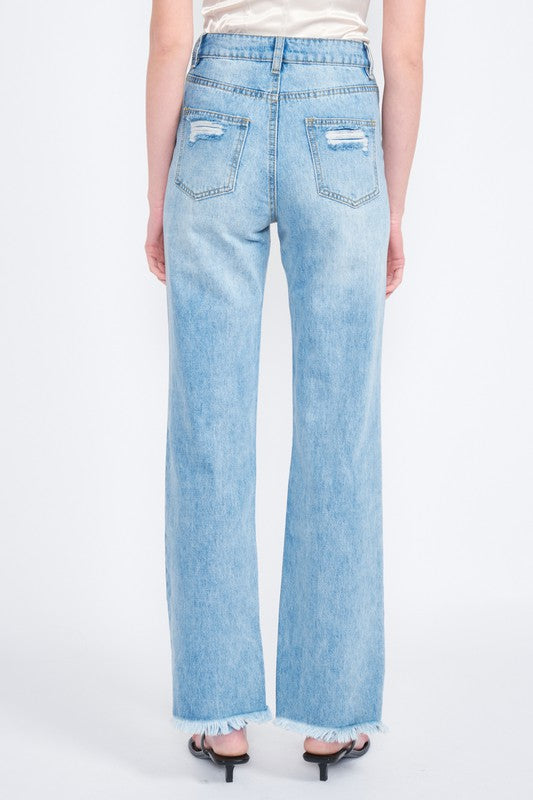 HIGH WAISTED STRAIGHT LEG DENIM JEANS