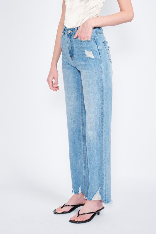 HIGH WAISTED STRAIGHT LEG DENIM JEANS