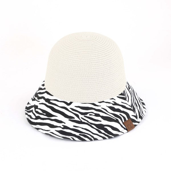 CC Zebra Print Cloche Straw Bucket Hat