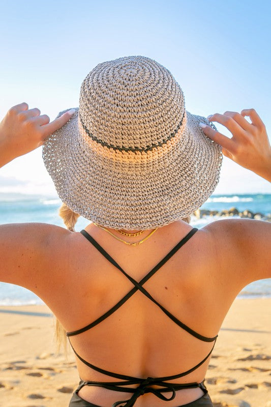 Stripe Accent Straw Bucket Hat