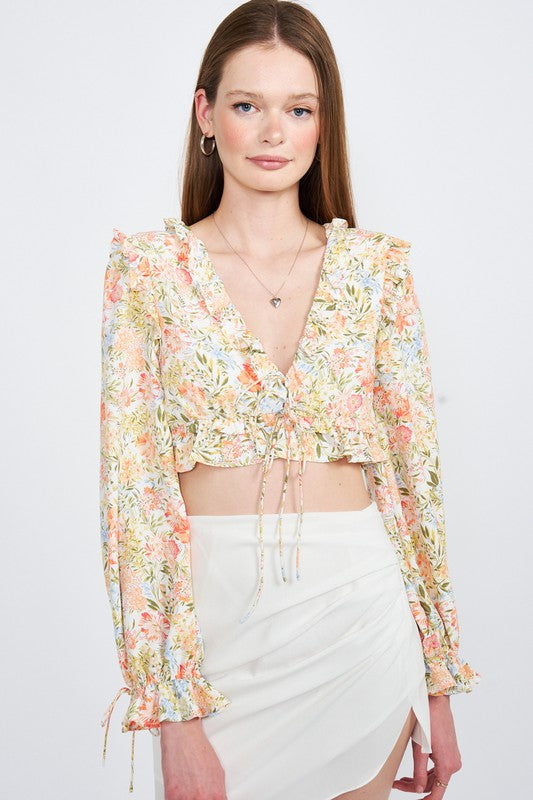 FLORAL PRINT RUFFLED CROP TOP