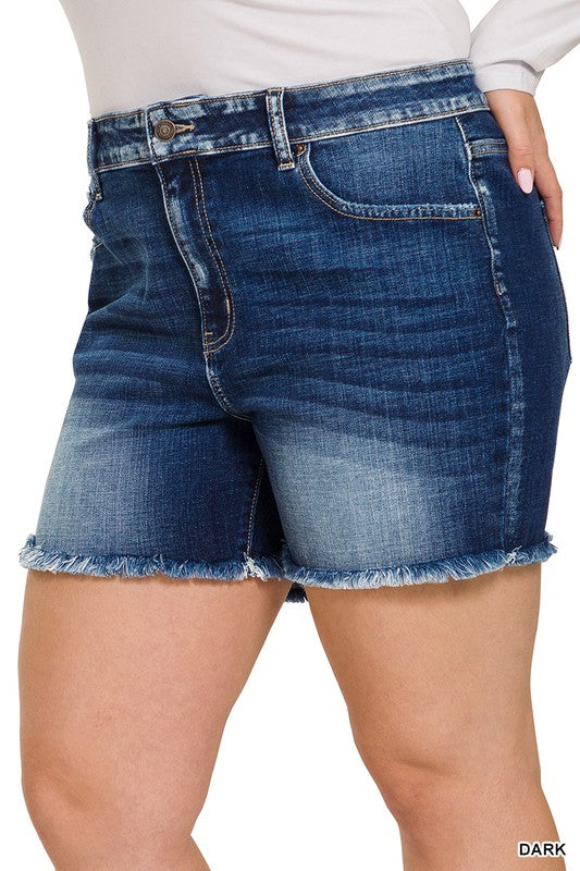 Plus Midi Raw Frayed Hem Denim Shorts