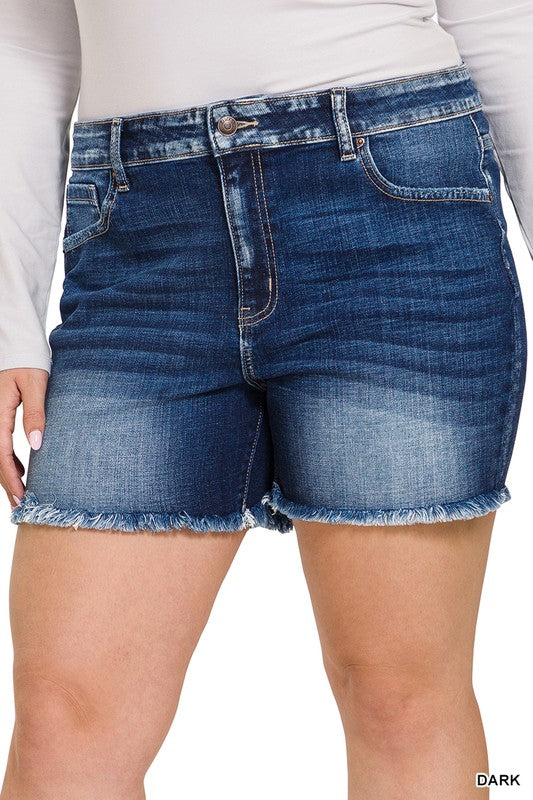 Plus Midi Raw Frayed Hem Denim Shorts