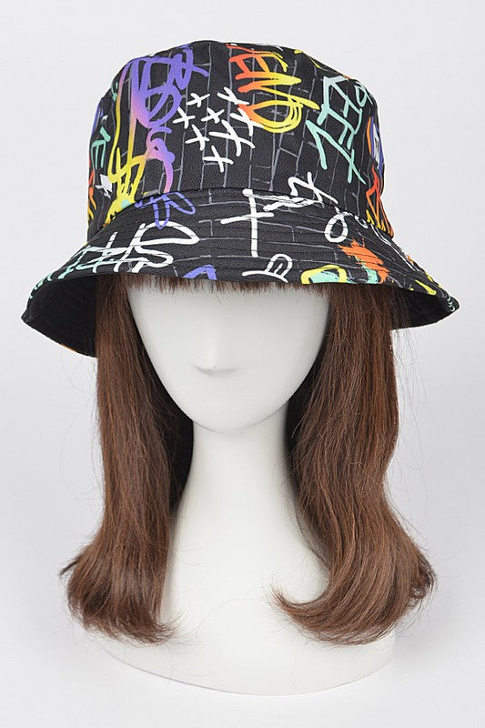 Graffiti Print Reversible Bucket Hat