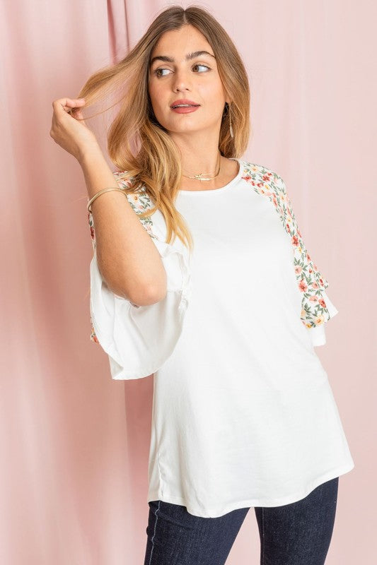 Plus Double Ruffle Sleeve Floral Tunic